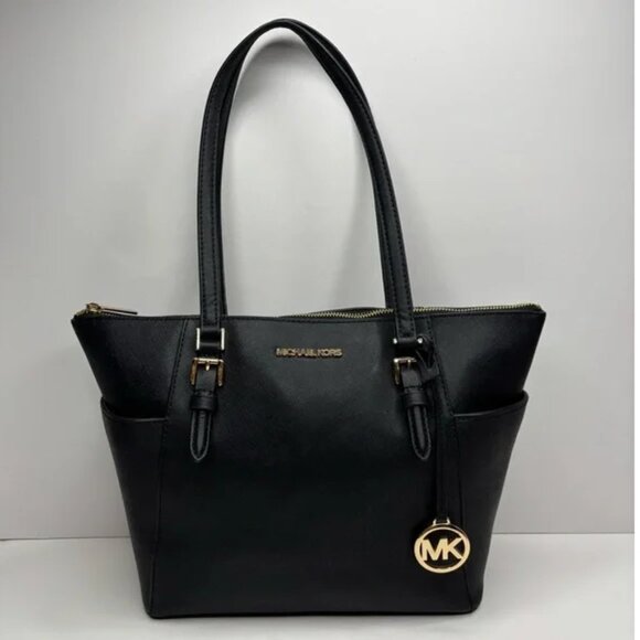 MICHAEL by MK Charlotte Med-Lg Saffiano Leather Top-Zip Tote Bag EUC - Picture 1 of 15